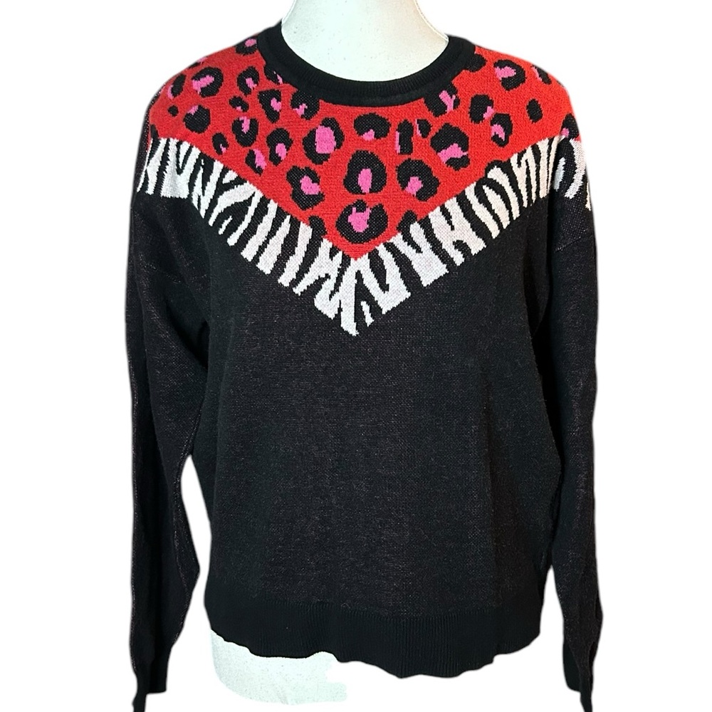Bar III Mixed Animal Print Crewneck Pullover Sweater M